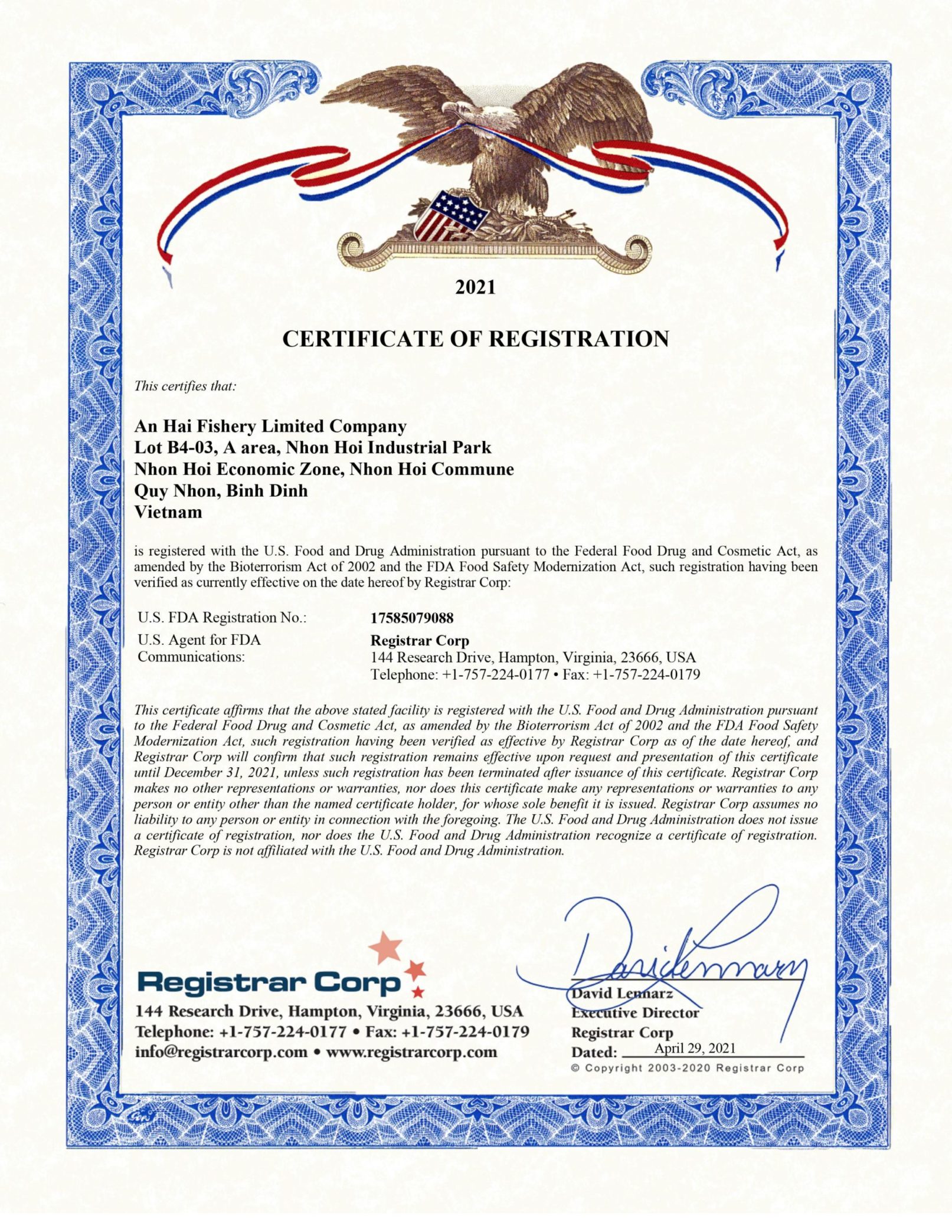04.FDA certificate - AHFISHCO